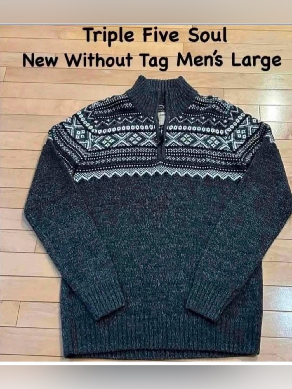 New Triple Five Soul Men's Dark Gray Fair Isle Half-Zip Sweater
